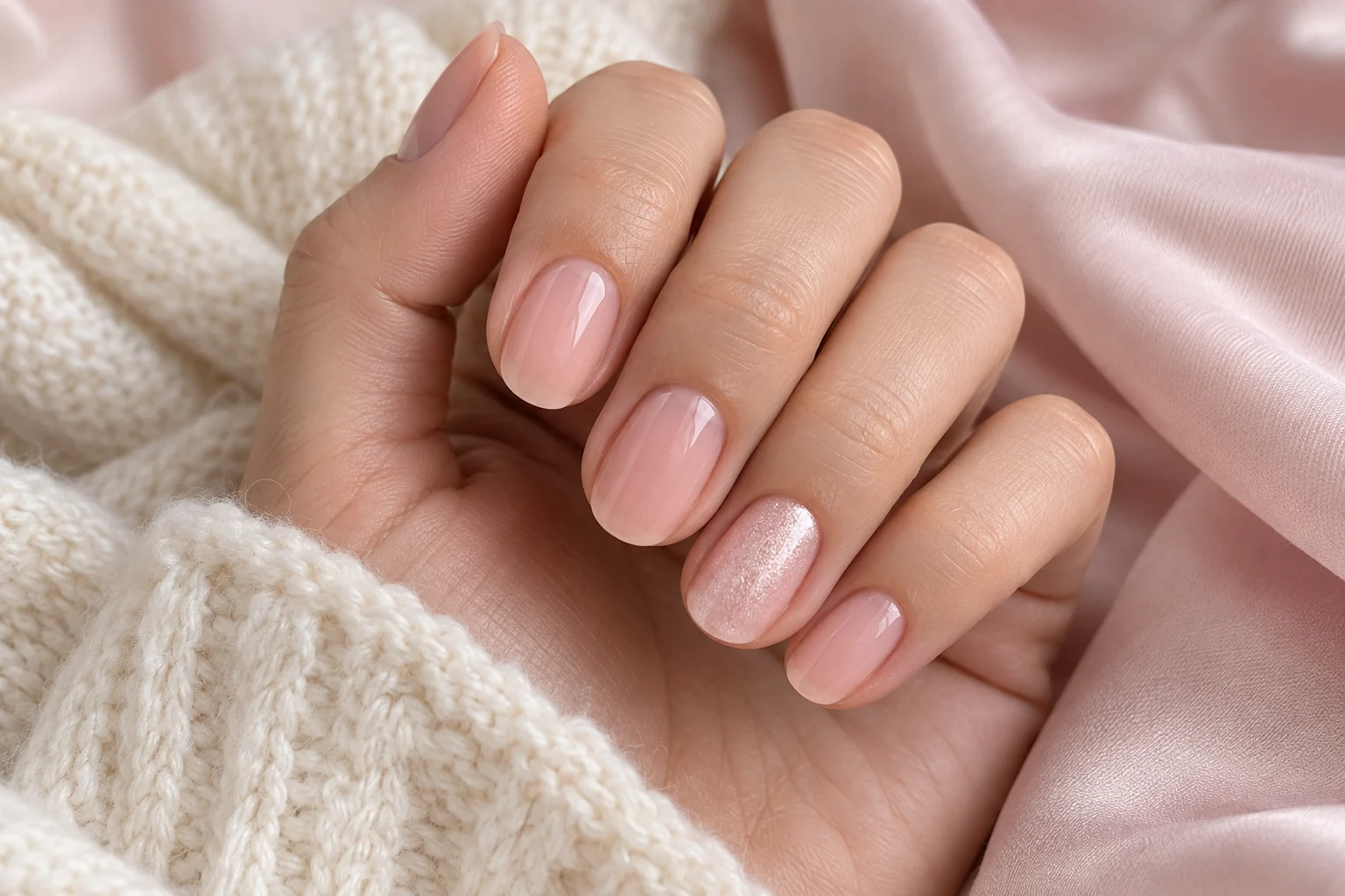 Concept placeholder of short natural nails with sheer ballet-pink gel